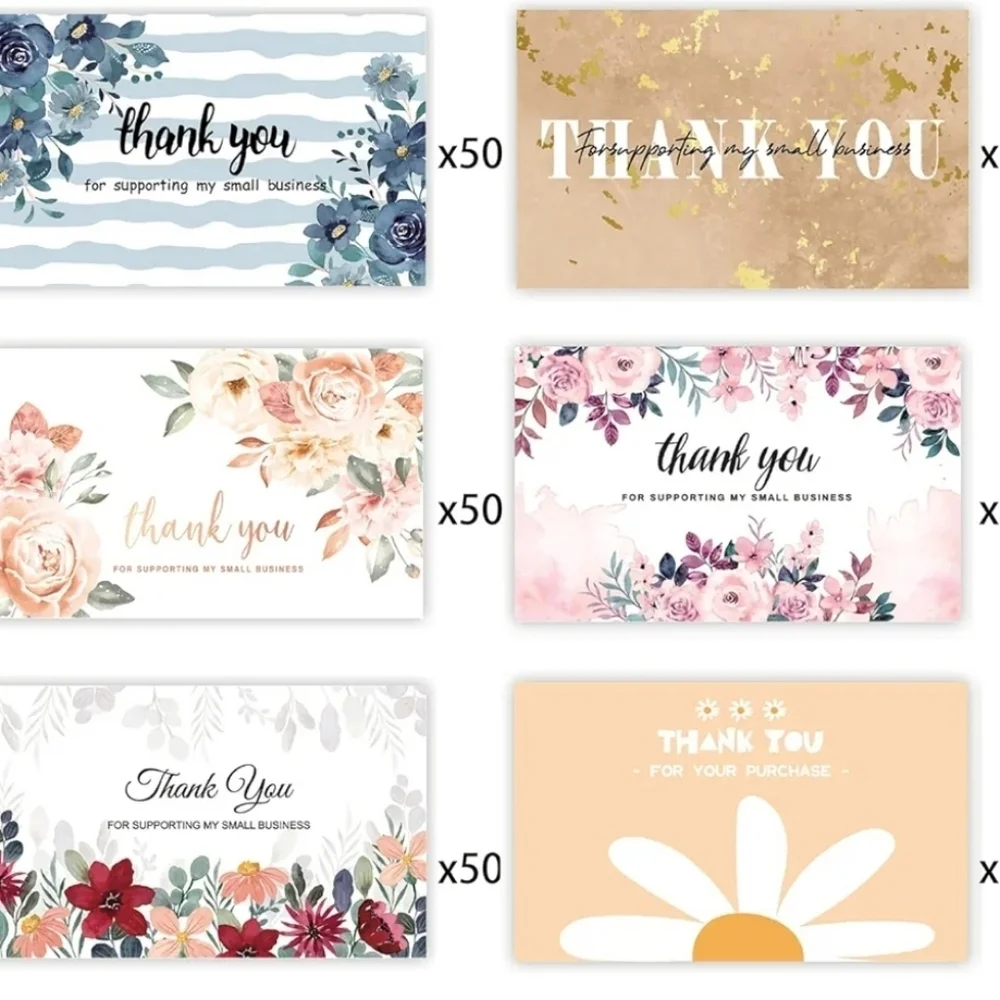 300PCS Thank You For Supporting My Business Floral Cards, 6 Styles - 2